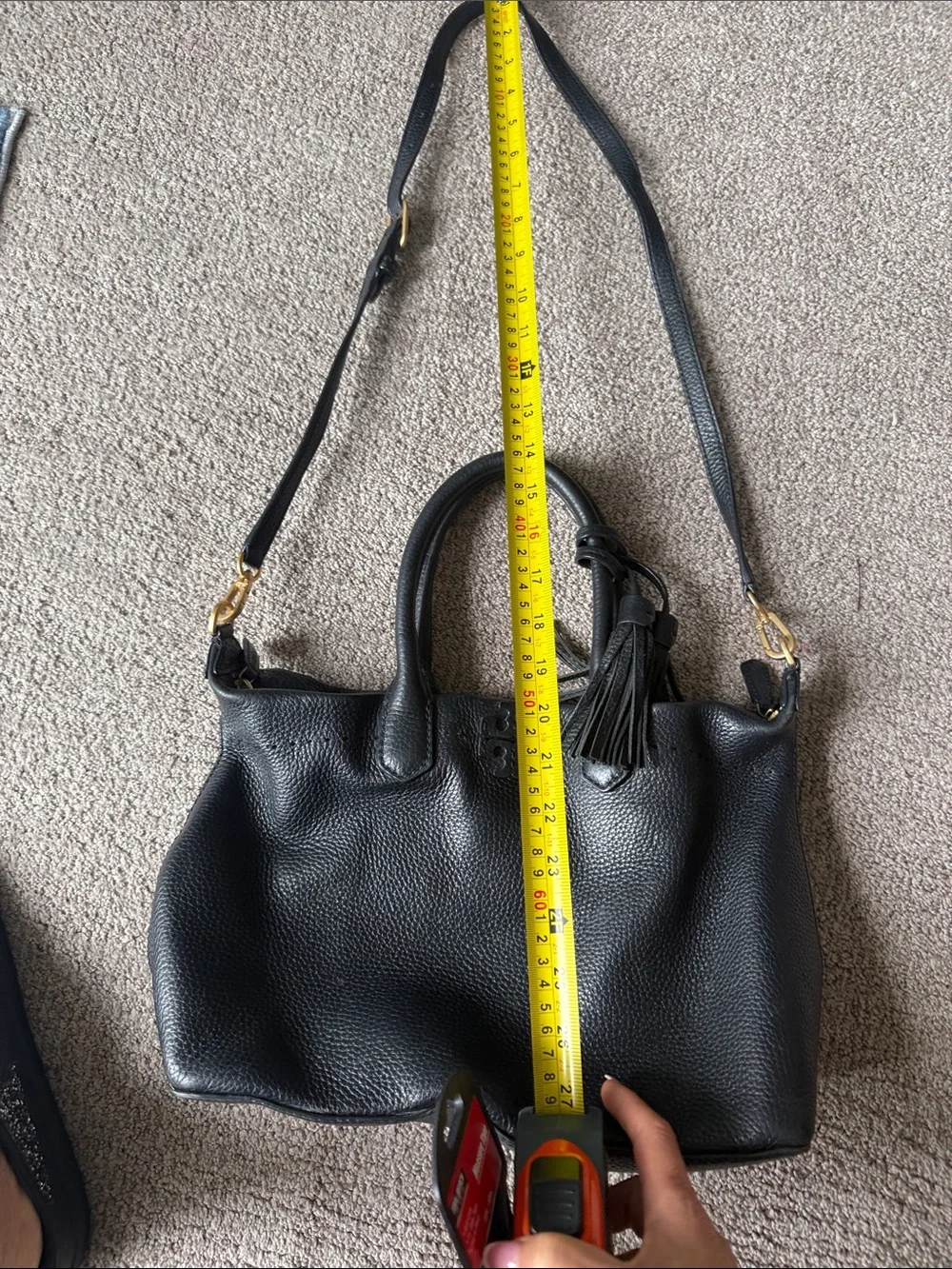 Tory Burch Black Pebbled Leather Shoulder Satchel with Gold Hardware